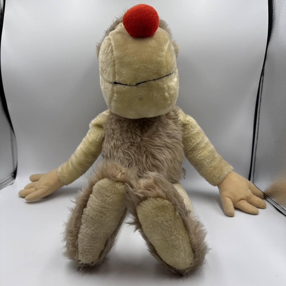 Vintage 70's Elka Toys Plush Monkey Mr. Snodgrass Red Nose Beige Stuffy 24" - Picture 5 of 9